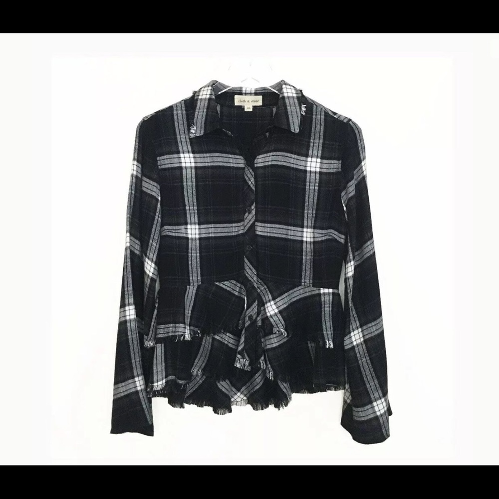 Cloth & Stone Peplum Raw Edge Plaid Shirt Medium
